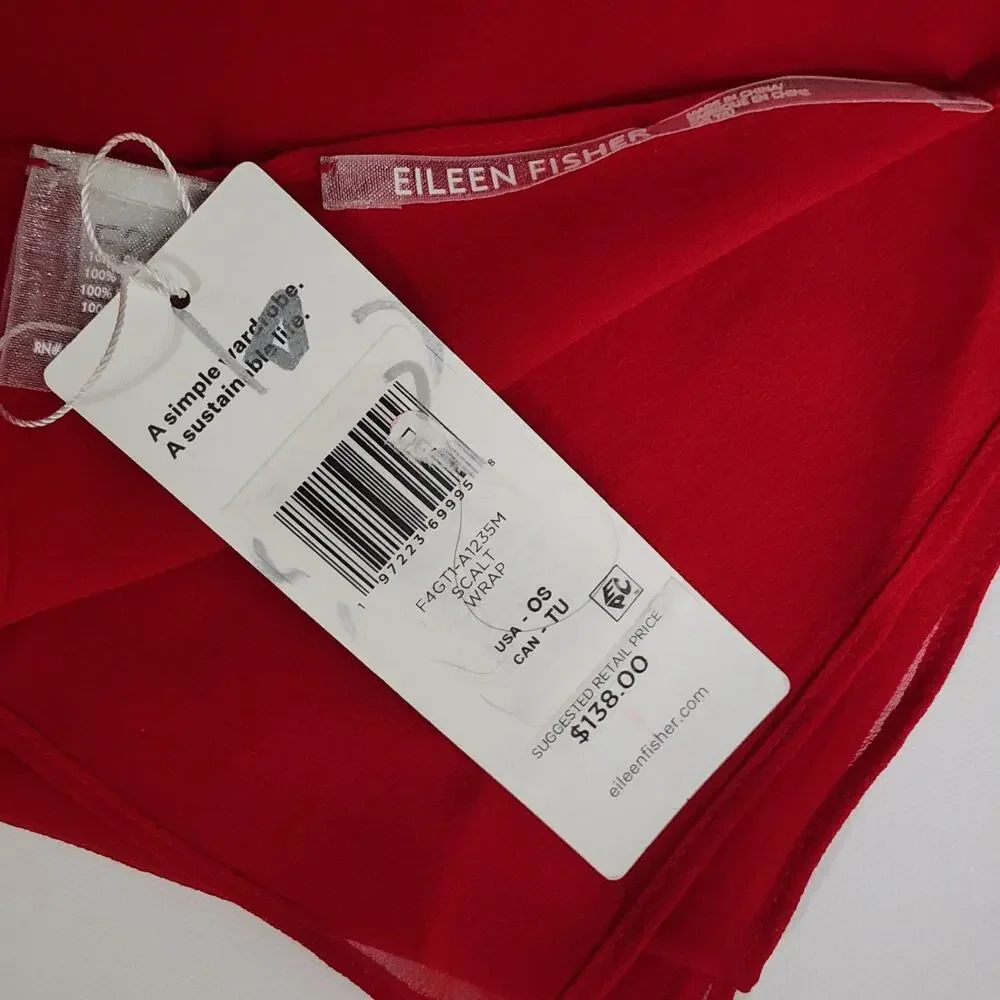 Eileen Fisher Silk Georgette Scarlet Red Sheer Wrap
